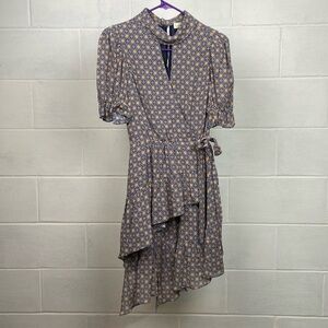 NWOT LENON Women's Sample Wrap Dress- Puff Sleeves Asymmetrical Tie Waist Floral